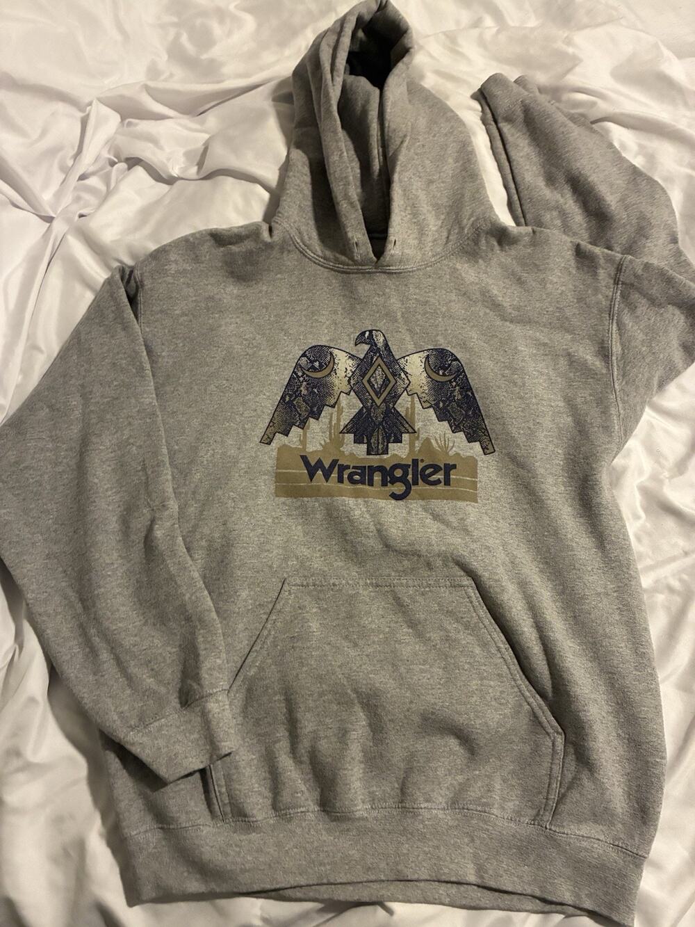 Grey Wrangler Hoodie With Eagle Graphic Size Medium